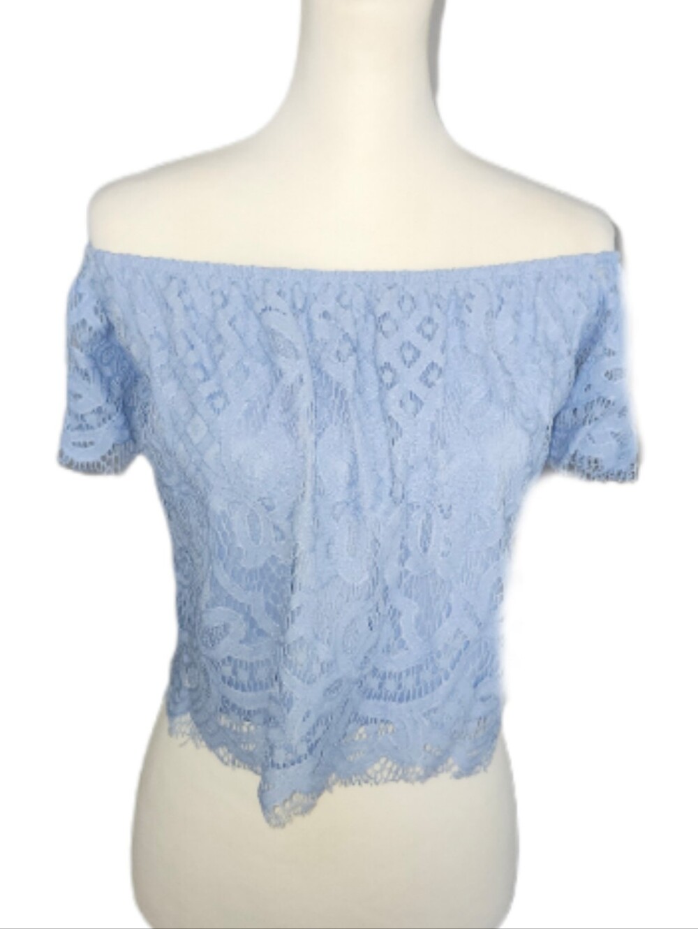 Express Light Blue Lace Off The Shoulder Cropped Blouse, S